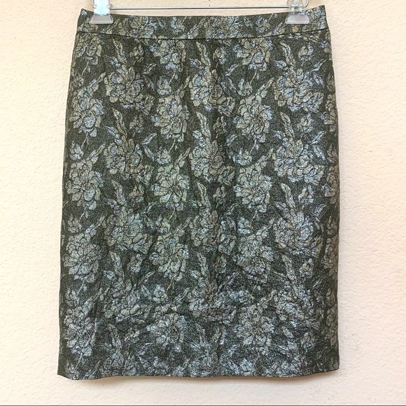 J. Crew Collection Green Gold Silk Floral Lace B2/16 - Picture 3 of 9